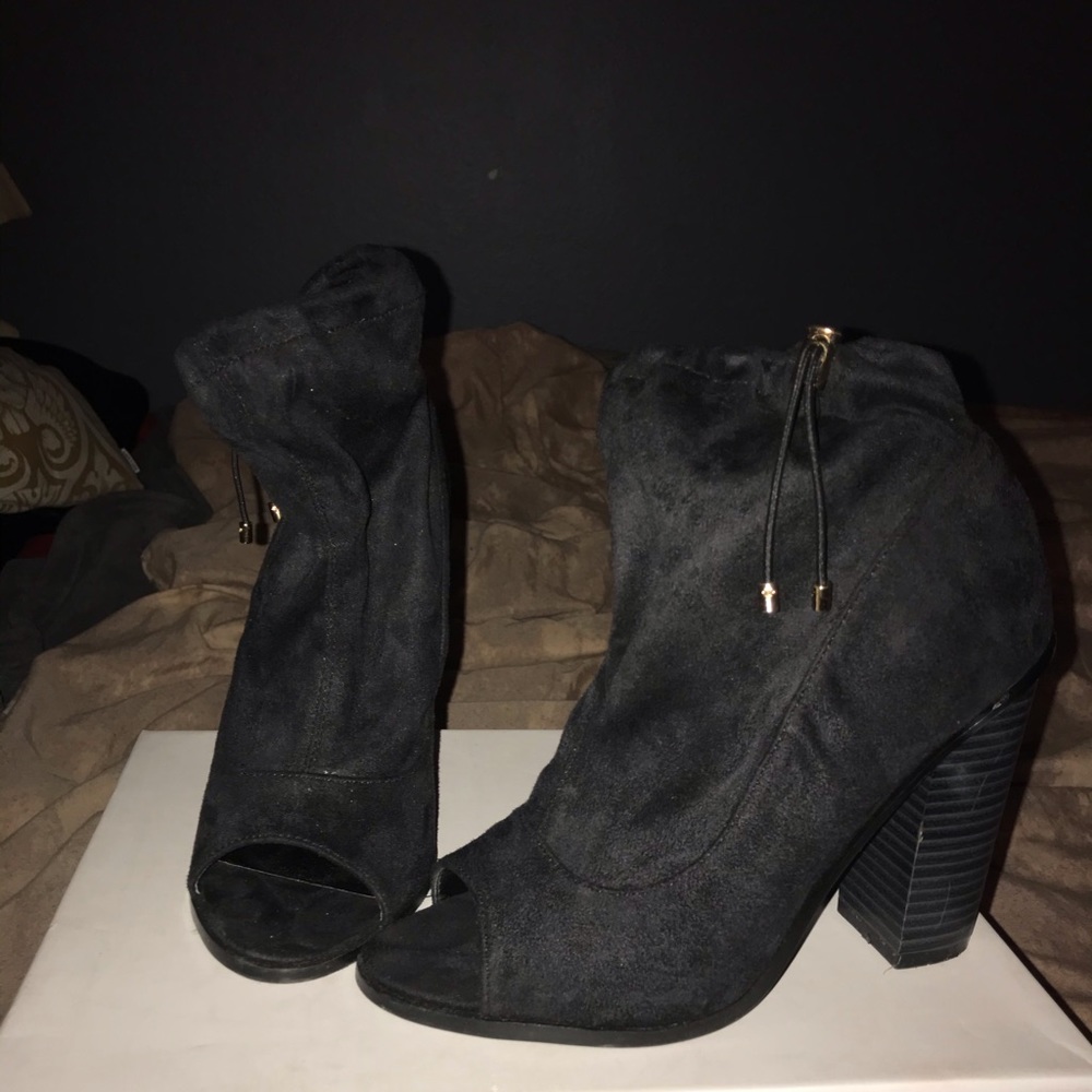 JustFab Faux suede open toe bootie